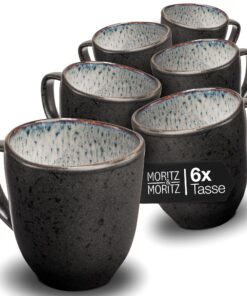 Moritz & Moritz ORGANIC Kaffeetassen Set 6er Grau - Robustes Steinzeug mit einzigartigem Farbverlauf - Spülmaschinengeei
