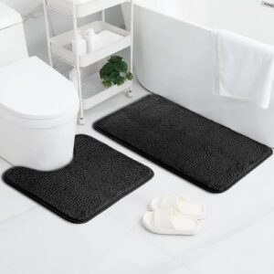 Schwarz AUAUY Badematte 2er Set, rutschfest & Wasserabsorbierend, für Badezimmer & WC (50x80 cm Badteppich & 50x40 cm WC