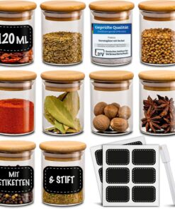 Praknu Gewürzgläser 120ml - Luftdicht - Spülmaschinenfest - Küchenorganisation für Gewürze & Kräuter