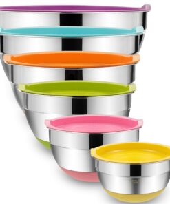 Rührschüsseln Umite Chef mit luftdichten Deckeln, Edelstahl-Metallschalen, Messmarken, bunte rutschfeste Böden, ideal fü