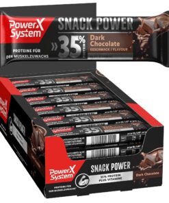Power System Snack Power Dark Chocolate 35% Protein für Erwachsene zum Tragen im Fitnessstudio komplett mit Eiweißriegel