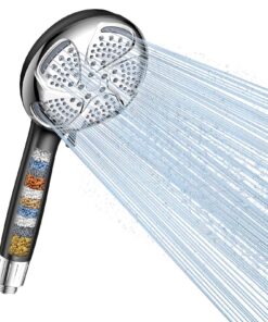 Digiroot Hochdruck-Duschkopf Schwarz mit 15-stufiger Filterung für hartes Wasser und Schlauch