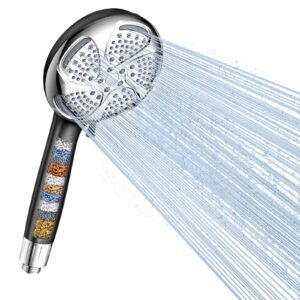 Digiroot Hochdruck-Duschkopf Schwarz mit 15-stufiger Filterung für hartes Wasser und Schlauch