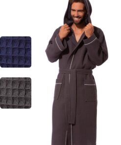 Morgenstern Bademantel Herren Leicht Waffel-Stoff 100% Baumwolle Kapuze Lang OEKO-TEX STANDARD 100