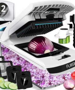 Gemüseschneider Mandoline 12-in-1 PRO Weiß - Julienneschneider Reibe für Gemüse Käse Gurken Zwiebeln