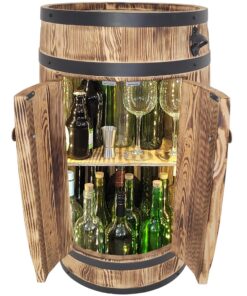 weeco Hausbar aus Holzfass mit LED Beleuchtung rustikaler Alkoholschrank 80x50 cm
