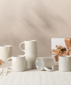 GBhome Steingut Kaffeetassen 6er Set 350ml mit großem Henkel für Latte Cappuccino spülmaschinenfest