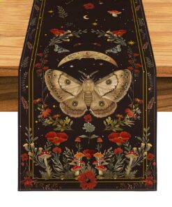 Vintage-Stil-Tischläufer Herbst 183x33cm mit Mohnmotte Pilzmond|Tischdecke Herbst Läufer|Feiertagsparty Tischläufer Zuha