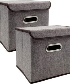 Faltboxen 2 Stück zusammenklappbar, waschbar und dekorativ, Leinenstoff, 25 x 25 cm, Aufbewahrungskörbe (Gray) Faltbox
