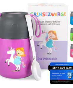 Kinder Thermobecher 500ml für Babybrei und Müsli | Edelstahl Warmhaltebehälter für Speisen | Thermo Lunchbox Prinzessin