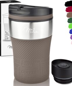 Milu Thermobecher Kaffee to go - Autobecher doppelwand Isolierung - 100% Auslaufsicher - Braun - 210ml - Trinkbecher