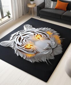 Hochwertiger, waschbarer Tierkunst Teppich 160 x 230 cm für Schlafzimmer | Rutschfestiger, Tigerstreifen Abstrakte Tier