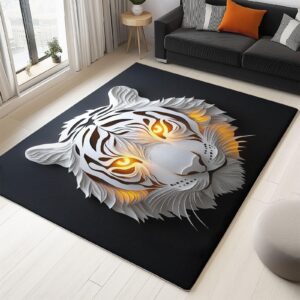 Hochwertiger, waschbarer Tierkunst Teppich 160 x 230 cm für Schlafzimmer | Rutschfestiger, Tigerstreifen Abstrakte Tier