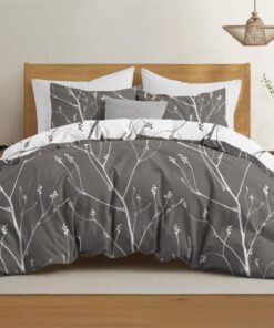 Dreamzie Bettwäsche Set 155x220 cm für Erwachsene - Zweige Grau - 100% Mikrofaser, Oeko-Tex Zertifiziert