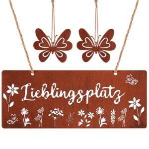 Otuuz Rostfarbe Metall Schild zum Hängen Dekoratives Türschild Rustikal mit 2 Schmetterlingen für Sommer