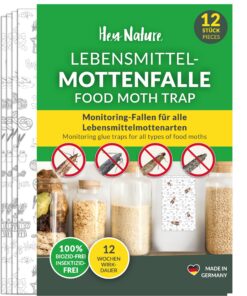Hey Nature Lebensmittelmottenfalle, 12 Stück, harmlos für Menschen und Lebensmittel, maximale Pheromonlockwirkung, Monit