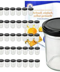 MamboCat Sturzgläser 50er Set 230 ml Hoch Schwarz Deckel inkl. Diamant Gelierzauber Rezeptheft
