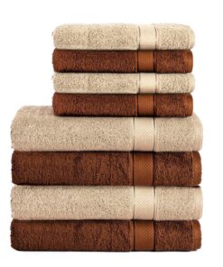 Kомfortec 8er Handtuch Set, 100% Baumwolle, Weich, Braun/Beige, OEKO-TEX STANDARD 100 Kомfortec Badetücher 70x140 cm, 10