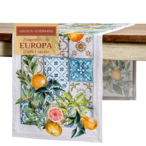 Maison d'Hermine dekorativer waschbarer Tischläufer 100 % Baumwolle 50cm x 150cm – Agrume – Frühling/Sommer OEKO-TEX STA