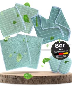 KERA® Fusselfreie Saugstark Bambus Putztücher | Streifenfrei Nachhaltig 60° Waschbar | Fenster Küche Bad Reinigungstasch