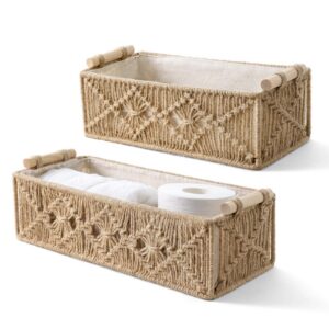 Mkono Makramee Toilettentank Regal Braun für Schlafzimmer Boho Dekoration, Handgewebte Organisatorisch Arbeitsfläche