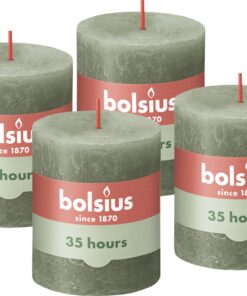 Bolsius Rustik Stumpenkerzen - Grün - Dekorative Haushaltkerzen - 4 Stück - 8 x 7 cm - 35 Stunden Brenndauer