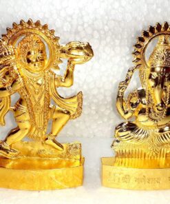 2 Pic Veer Hanuman Ji & Ganesh Ji Metall Hanuman Murti Idol für Heimdekoration und Geschenke - Goldfarbe