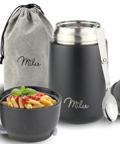 Milu® Thermobehälter für Essen 650ml, Edelstahl Warmhaltebehälter mit Löffel, Speisebehälter für Kinder und Erwachsene,