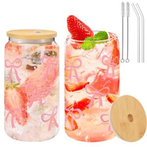 Forbabe Glas Trinkbecher 500ml Eleganter Bow Cup Rosa Schleife Kaffee Soda Cocktails
