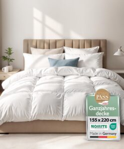 Beautissu Ganzjahresdecke 100% Daunen & Federn – Made in Germany – Oeko-Tek-Zertifiziert – 100 % Baumwollbezug 155x220cm
