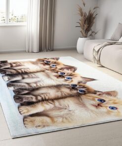Generisch Waschbarer Wohnzimmer Teppich 80x150cm, Animal Print Niedliche Katze für Esszimmer Schlafzimmer Küche Weicher