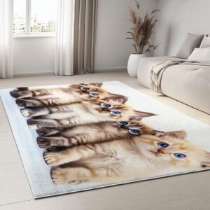 Generisch Waschbarer Wohnzimmer Teppich 80x150cm, Animal Print Niedliche Katze für Esszimmer Schlafzimmer Küche Weicher
