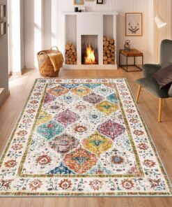 SHACOS Boho Wohnzimmerteppich 90x150 cm Kurzflor Waschbarer rutschfest Weich für Schlafzimmer und Wohnzimmer OEKO-TEX ST