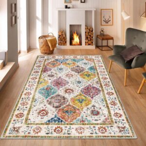 SHACOS Boho Wohnzimmerteppich 90x150 cm Kurzflor Waschbarer rutschfest Weich für Schlafzimmer und Wohnzimmer OEKO-TEX ST