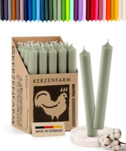 Stabkerzen 10 Stück, 18cm x 2,2cm, Premium Qualität - deutsche Manufaktur, lange Brenndauer (8+ Stunden) - Salbeigrün