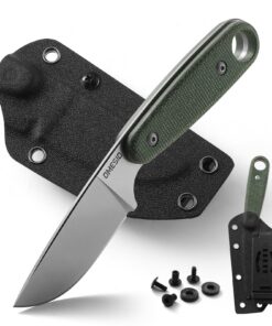 Omesio M-MK27 Messer Outdoor Grün: Feststehende Bushcraft für EDC, 18cm Klingenlänge, Micarta-Griff mit Kydex Scheide un