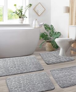 Badematten Set 4-teilig, rutschfest und waschbar,Memoryschaum, für Senioren, in Grau 50x80cm, 50x120cm, 50x50cm, 60x40cm