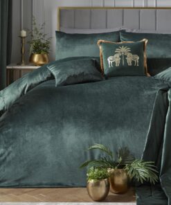 Laurence Llewelyn-Bowen Königsziegel Bettzeug-Set aus Samt, Kingsize, Dunkelgrün, weiche Haptik, Designer-Qualität, 2 Ki