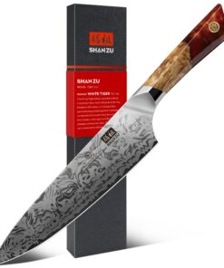 SHAN ZU White Tiger Series 91-Schicht-Damast Küchenmesser für Profis mit Pulverstahl, 20CM Holzgriff – Kochmesser