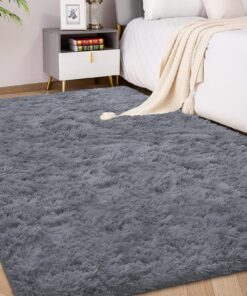 FVVRAX Extra weicher Shaggy Teppich 120x180 cm Grau | Kuscheliger Hochflor Teppich rutschfest für Wohnzimmer Schlafzimme