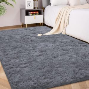 FVVRAX Extra weicher Shaggy Teppich 120x180 cm Grau | Kuscheliger Hochflor Teppich rutschfest für Wohnzimmer Schlafzimme