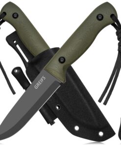 Edles Survival-Messer aus D2-Stahl für Outdoor-Entusiaste - Bushcraft, Jagd und mehr (BushMaster/Olivgrün) Edles Survi