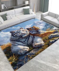 Quixora Tiger Mit Tiermotiv, Weiß, Wohnzimmerteppich, Waschbar, weich rutschfest, für Küchen Esszimmer Eingangsbereich B