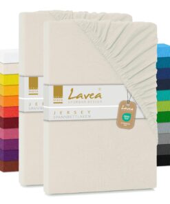 2er Set Spannbettlaken Serie Maya - 180x200cm & 200x200cm, Creme Naturweiß, 100% Baumwolle, hochwertige Verarbeitung, mi
