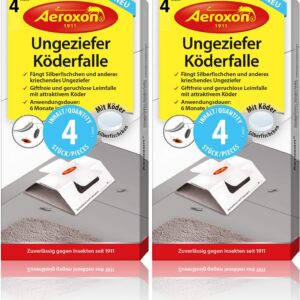 Aeroxon Ungeziefer Köderdose - 8x Insektenfallen zur Silberfisch- und Schabenbekämpfung - Silberfisch Köder, Ungezieferf