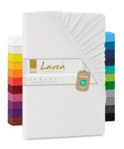 Lavea Spannbettlaken 120x200cm - aus atmungsaktiver Baumwolle - Passgenau für Standardmatratzen bis 20cm Lavea White S