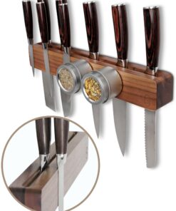 Walnuss 41 cm Magnetleiste für Messer - Magnetsicherung, edles Holz, Doppelhalterung, Messerhalter für Küche