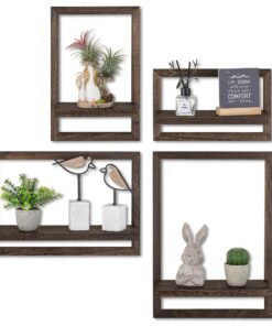Walasis Rustikal Wand Deko für Schlafzimmer: 4er Set Holz Regale - Wohnzimmer Schweberegale - Dunkelbraun