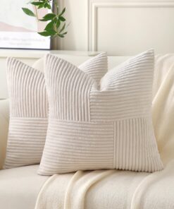 2er Set Kordsamt Kissenbezug 40x40 Beige, Flauschig Boho Deko für Couch und Bett