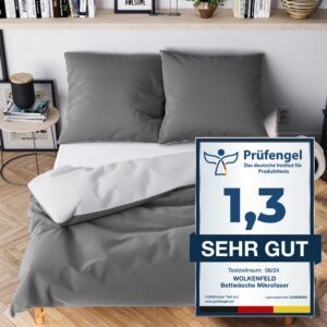 Wolkenfeld Bettwäsche 135x200 - Oeko-Tex Zertifiziert - Grau Anthrazit - Oeko-Tex Standard 100 - 1x Bettbezug + 1x Kisse